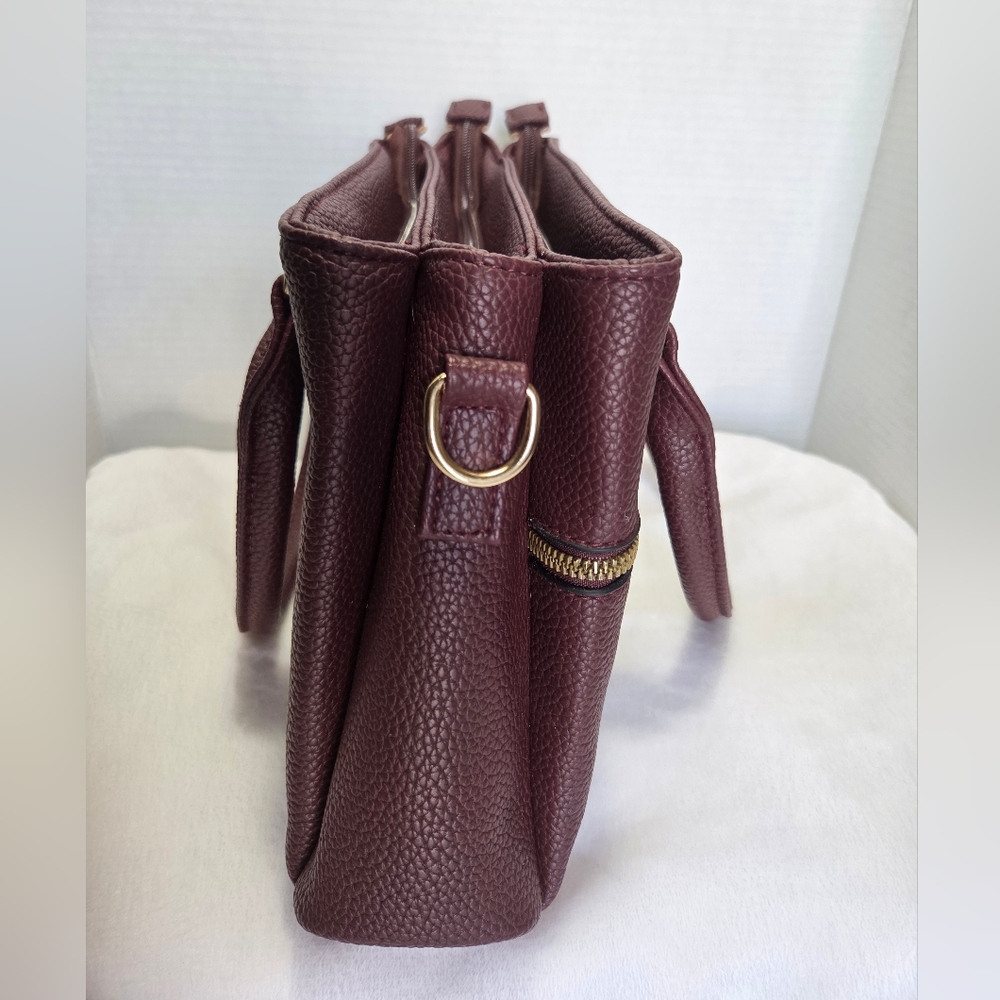 KK XIU Sophisticated DeePlum Foux Leather Satchel Women's With Structured Design - Picture 8 of 16